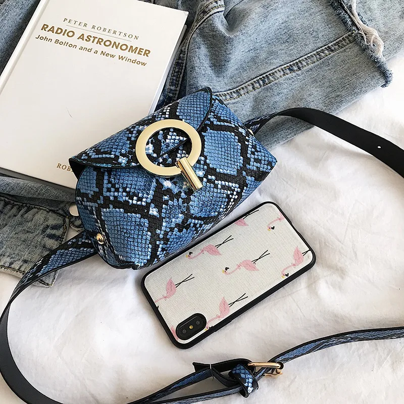 ABZC-Fashion Snake Pattern Leather Belt Bags Phone Pouch Women Pu Leather Waist Bags