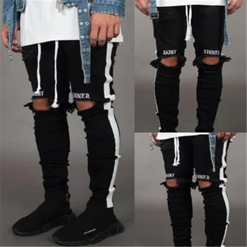 

ACTIVE-DRY Men Stylish Ripped Jeans Pants Biker Skinny Slim Straight Frayed Denim Trousers Fashion Skinny Jeans Men Clothes AB03