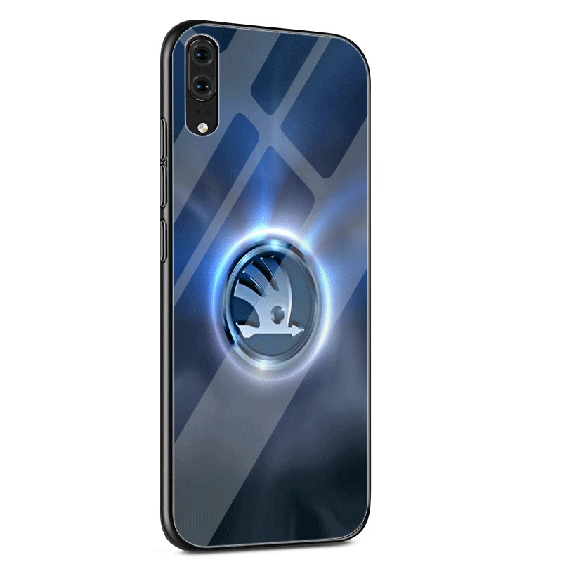 Стекло мобильный чехол для телефона для huawei P30 P10 P20 7A Y6 Y9P Смарт Коврики 20 Honor 9 10 8X Lite Pro Крышка для автомобиля Skoda логотип