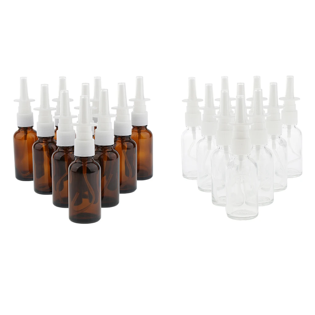 10 X Glass Empty Refillable Nasal Spray Bottles Storage Holder 30ml Reusable