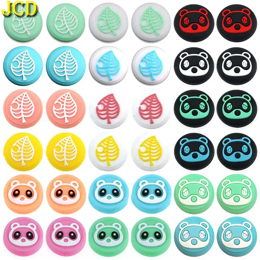 JCD 4 Uds. De Animal Crossing Bear Leaf Pad Thumb Stick Grip Cap Joystick Cover para Nintendo Switch NS Lite Joy-Con Controller