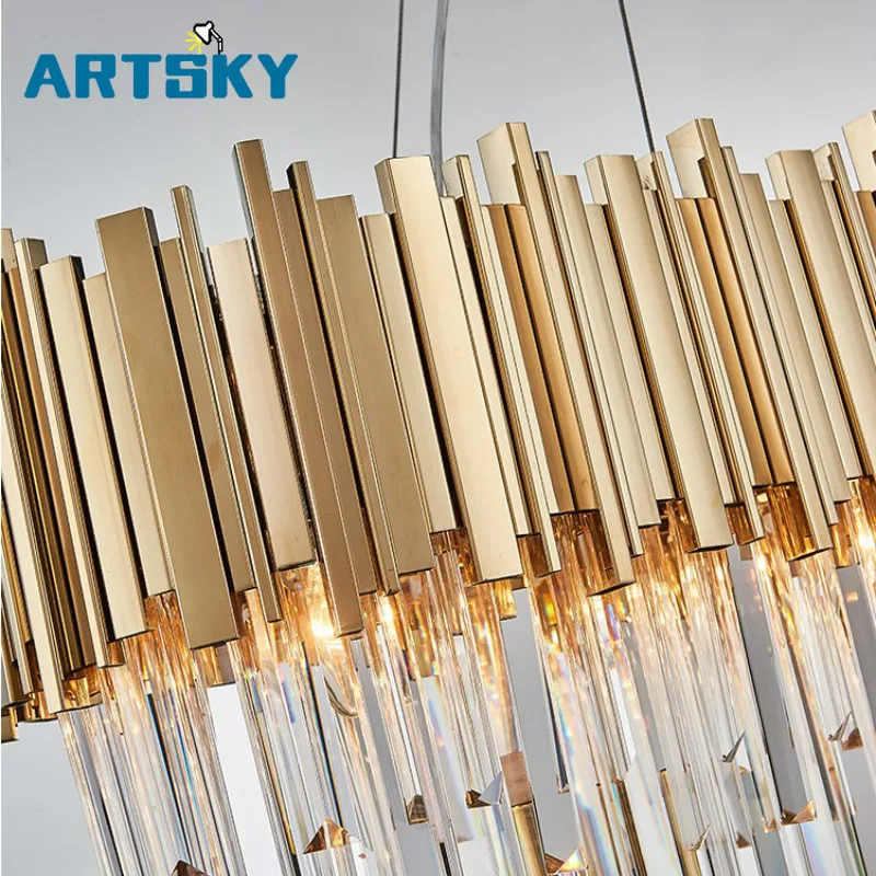 Modern Gold Oval Crystal Chandelier for Living Room Hotels and Cafes