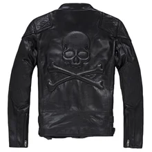 Seveyfan панк череп мотоциклетная байкерская куртка из натуральной кожи черная винтажная натуральная яловая кожаная куртка для мужчин R3147