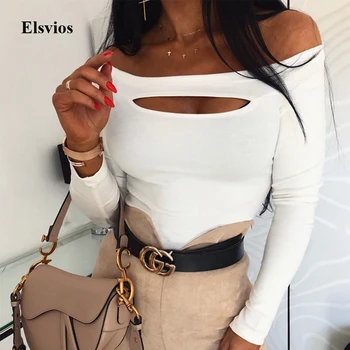 

New Spring Cut Off Patchwork Blouse Women Sexy Hollow Out O Neck Shirt Blouses Elegant Autumn Lady Long Sleeve Ribbed Tops Blusa