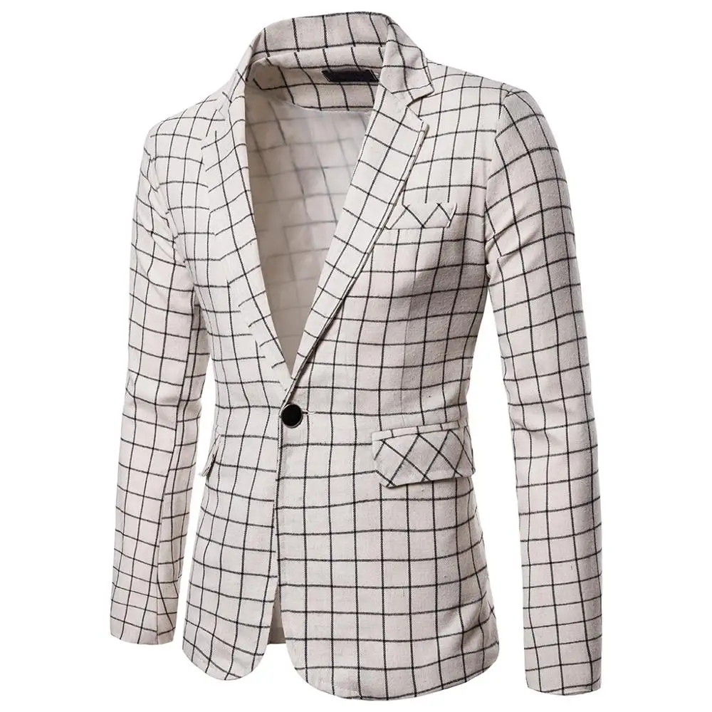 2019 Hot Sales Charm Men's Casual Fit Slim Suit One Button Business Coat Jacket Turn-down Collar Plaid Blouse 3 Color