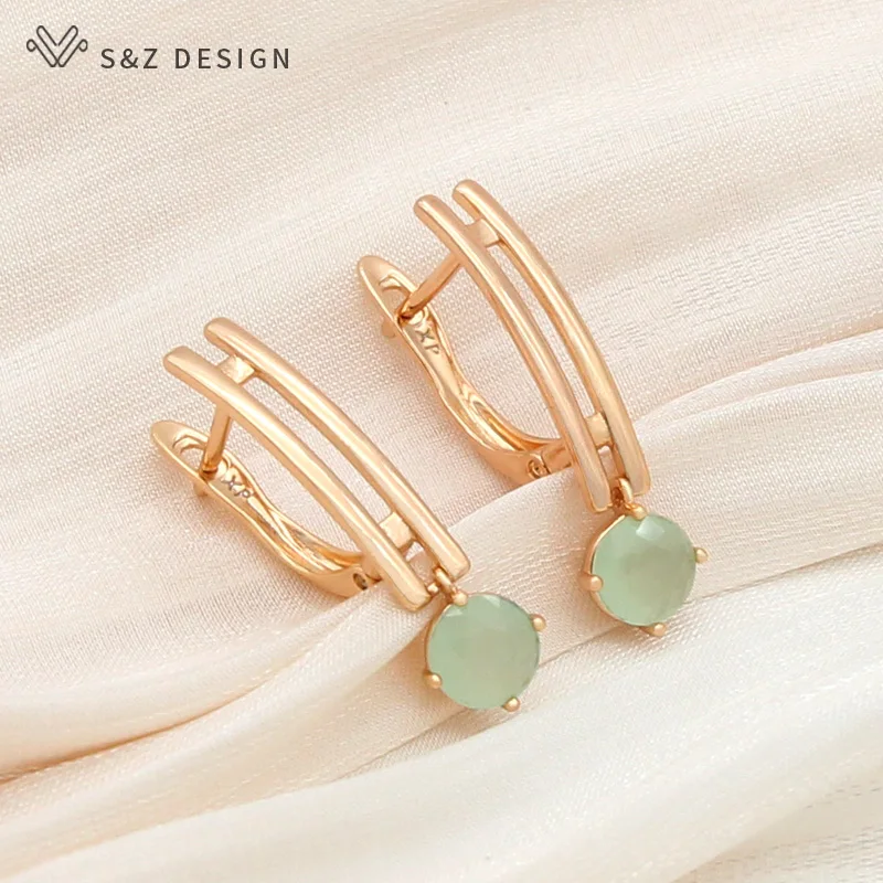 S&Z DESIGN New Fashion Round Cubic Zirconia Dangle Earrings For Women Wedding Gold Color Jewelry Gift