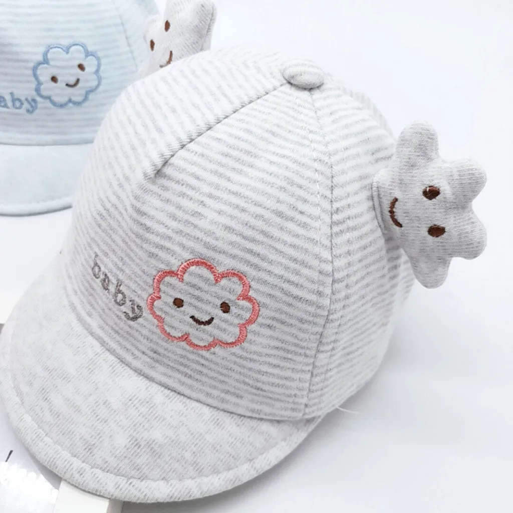 Модная детская шапка с рисунком из мультфильма; Милая полосатая бейсболка со звездами и ушками; сезон осень-зима; теплая Кепка
