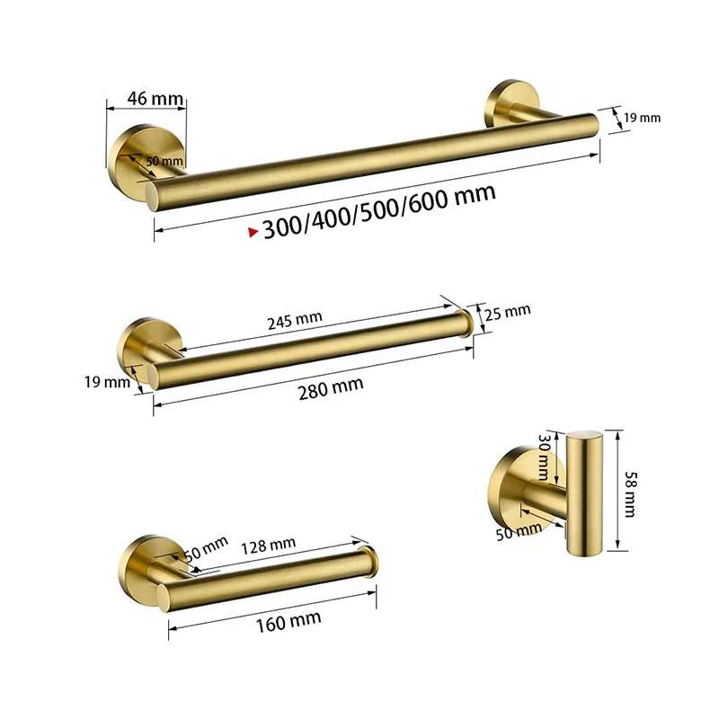 Bathroom Hardware Set Paper Towel Holder Toilet Paper Holder Towel Hook Clothes Hook Brush Gold Bathroom Hardware Accessories Set Towel Bar Paper Holder Towel Ring Robe Hook Round Classic Bathroom Fittings