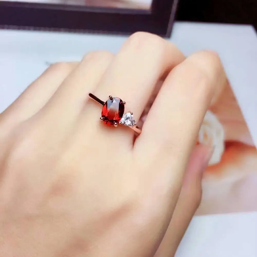 shilovem 925 sterling silver Natural garnet Rings pendants fine Jewelry women wedding open send necklace 6*8mm mtz0608333ags