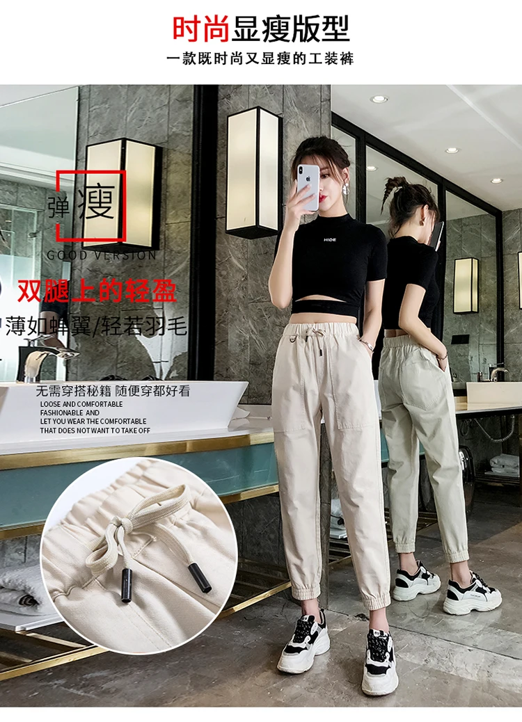 Повседневные свободные Модные женские широкие брюки с высокой талией и эластичными карманами, женские брюки на шнуровке, женские брюки длиной до щиколотки