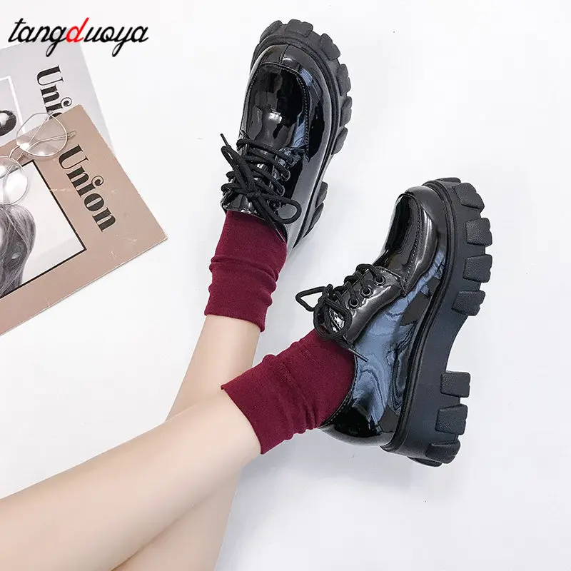 Zapatos Escuela Japonesa estilo Kawaii Lolita para chicas, calzado de punta redonda, con plataforma y tacón grueso