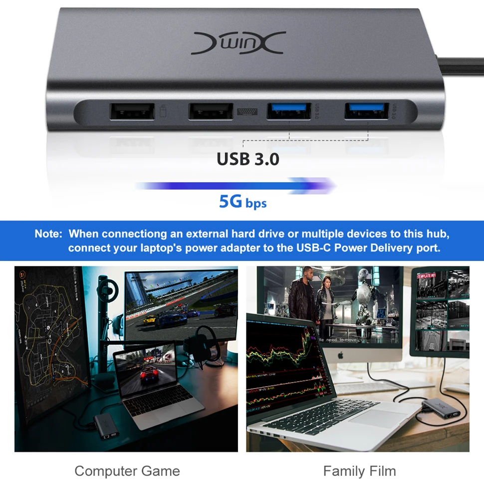 YXwin концентратор USB type C до 3,0 USB HDMI RJ45 usb-хаб для MacBook Pro Аксессуары USB разветвитель мульти 11 портов type C концентратор USB-C