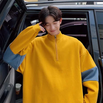 

2019 Autumn And Winter New Hong Style Fashion Casual High Collar Long Sleeve Color Matching Couple Sweatshirt Men's Head Coat