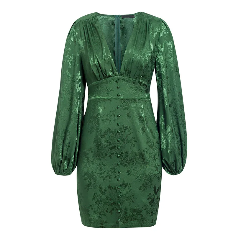 Misswim винтажное зеленое облегающее платье женское осенне-зимнее платье с v-образным вырезом однобортное мини-платье трапециевидной формы элегантное платье vestido