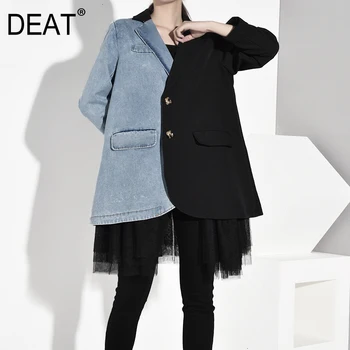 

DEAT 2020 NEW spring and summer fashion women clothes Season denim patchwork turn-down collar full sleeves mesh jacket WF7180