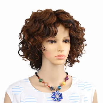 

Amir Short Curly Wig For Women Black Synthetic Hair Wigs with Bangs Ombre Brown Blonde Bob Mommy wig Cosplay