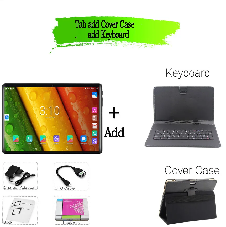 Add Keyboard Cover BDF планшет 10 дюймов 3G/4G LTE телефон SIM планшеты ПК Android 9,0 Google Play десять ядер 8 ГБ/128 ГБ ips планшет 7 8 9 10 металлический планшетный ПК - Комплект: Add Keyboard Cover