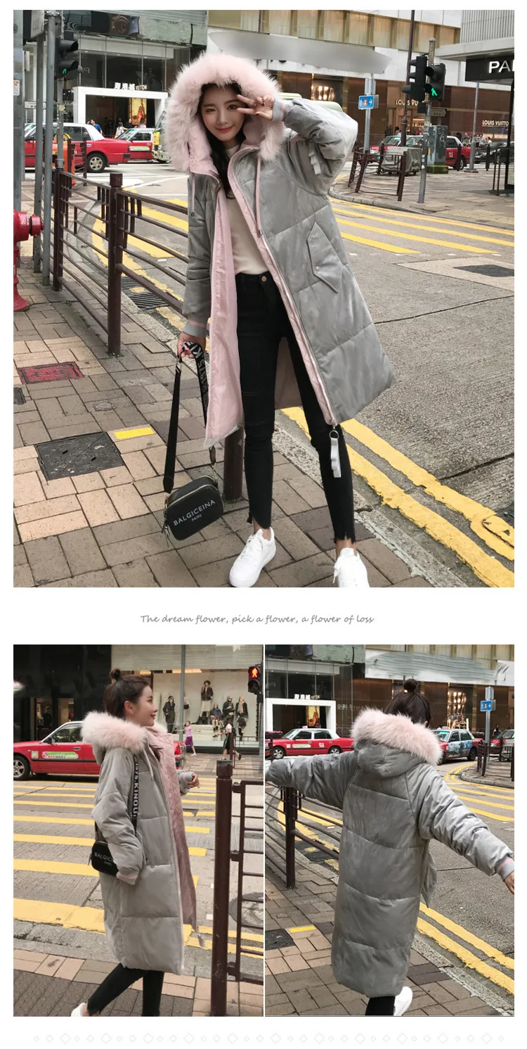 Colorful Fur Coat Hooded Winter Down Coat Jacket Velvet Warm Loose Cotton padded Wadded Parkas Big Pocket