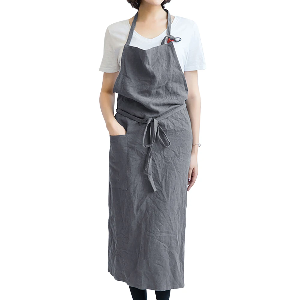 BAVER Premium Fashion Handmade Japanese Style Linen Apron with Packets for Kitchen Coffee Shop Waiter Studio dress - Цвет: Dark gray