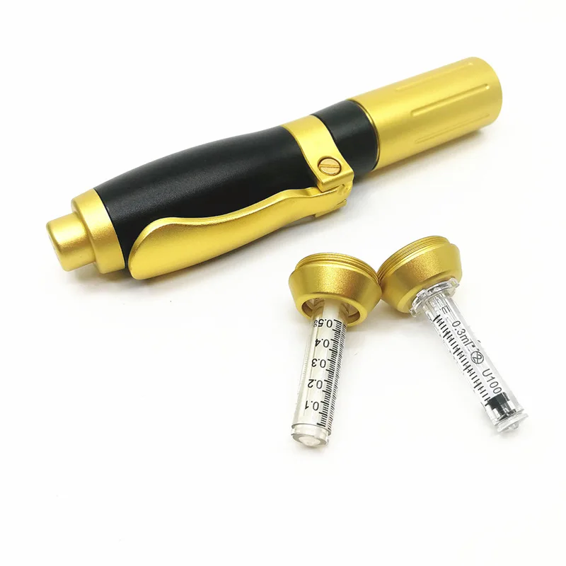 2in1 Meso Injection Gun Hyaluron Pen 0.3ml&0.5ml Head Gold Hyaluronique Acid Pen Lip Filler Jnjector Noninvasive Nebulizer New