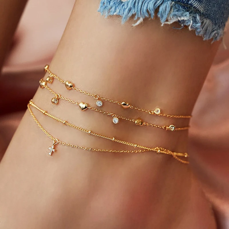 FNIO Bohemian Multilayer Anklet Cross Crystal Heart Anklets for Women Gold Color Summer Beach Foot Bracelet Jewelry 2020 New FNIO Bohemian Multilayer Anklet Cross Crystal Heart Anklets for Women Gold Color Summer Beach Foot Bracelet Jewelry 2020 New