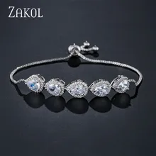 ZAKOL, браслет из белого золота с регулируемой цепочкой, браслет с кубическим цирконием, браслеты и браслеты для женщин, ювелирные изделия FSBP2094