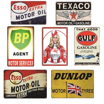 

[Luckyaboy] NGK Castrol Gulf BP Dunlop Agip STP Mobiloil Motor Oil Metal Tin Sign Pub Bar Garage Car Retro Decor AL008