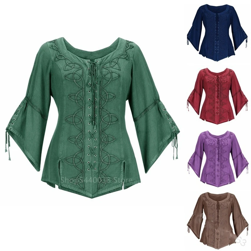 

Renaissance Palace Princess Vintage Floral Solid Top Victoria Shirts Medieval Costume Halloween Costume for Women Carnival Party
