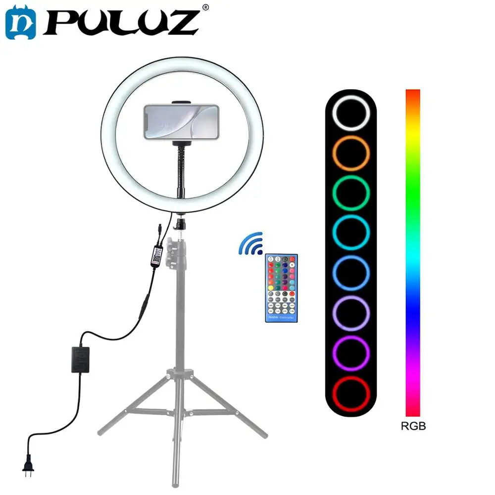 puluz anillo de luz led para selfi camara a todo color rgb regulable de 12 pulgadas y 30cm para telefono fotografia video maquillaje lampara