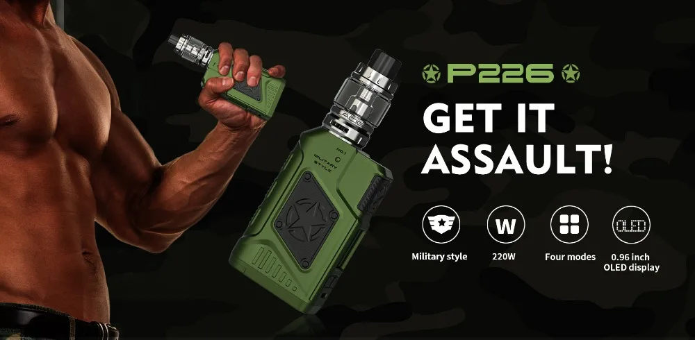 Original TESLA P226 Miltary Style vape kit 220w with 096inch OLED Screen Box Mod Temperature Control mode Electronic Cigarette (28)