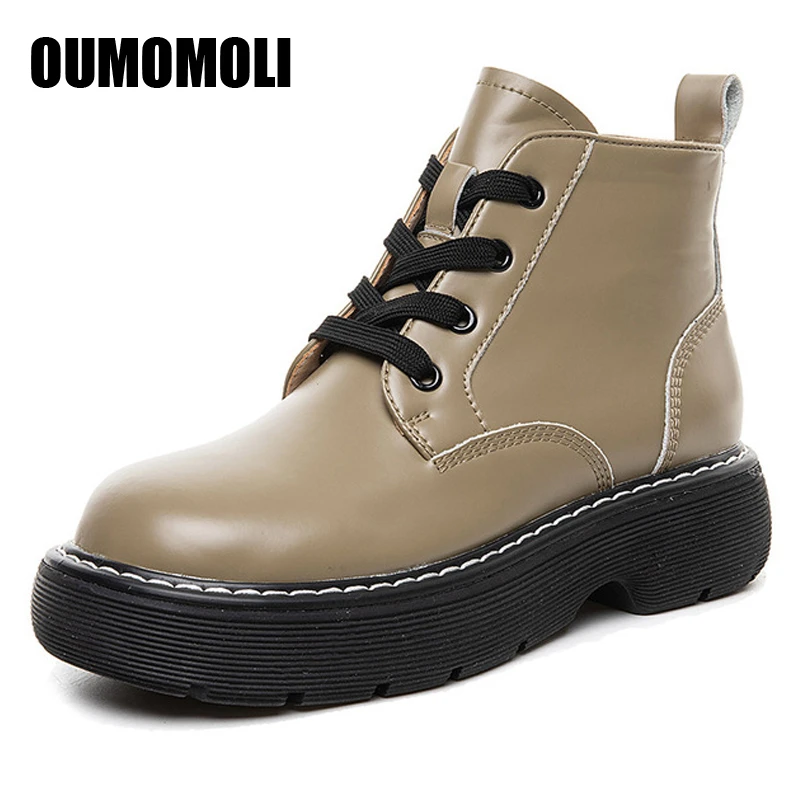 Botas tobilleras para mujer, zapatos plataforma gruesa de cuero genuino, estilo británico, Otoño, AD359, 2021|Botas hasta el tobillo| - AliExpress