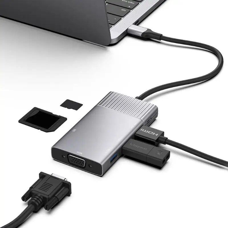 8 в 1 type-C Расширение Док-станция для ПК Macbook хаб USB-C к HDMI USB3.0 PD VGA карты памяти конвертер адаптер