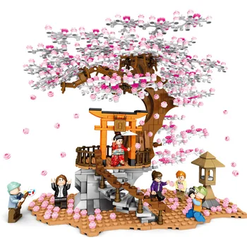 

1167PCS City Street View Building Blocks Idea Sakura Stall Inari Shrine Bricks Cherry Blossom Landscape House Compatible Toys