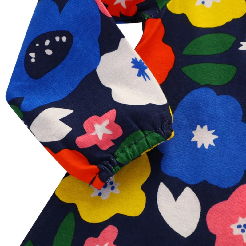 Осеннее платье для маленьких девочек повседневная детская одежда с длинными рукавами платье принцессы с цветочным принтом для девочек на весну