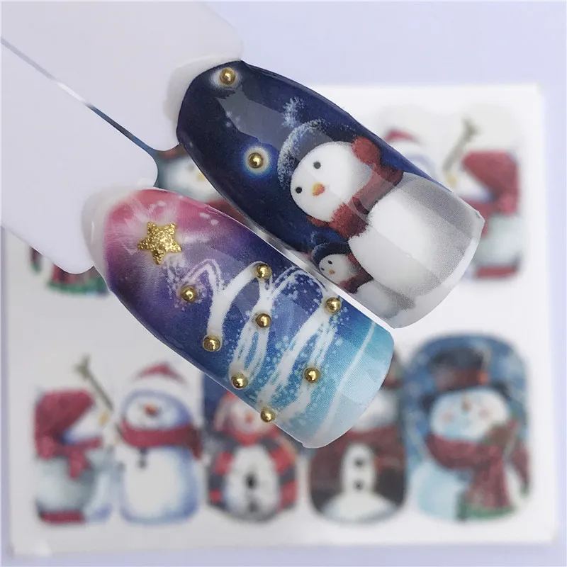 1 лист, Рождественский дизайн, наклейки для ногтей, Санта Клаус, снеговик, олень, Рождество, переводные наклейки для ногтей, украшение, фольга, маникюр