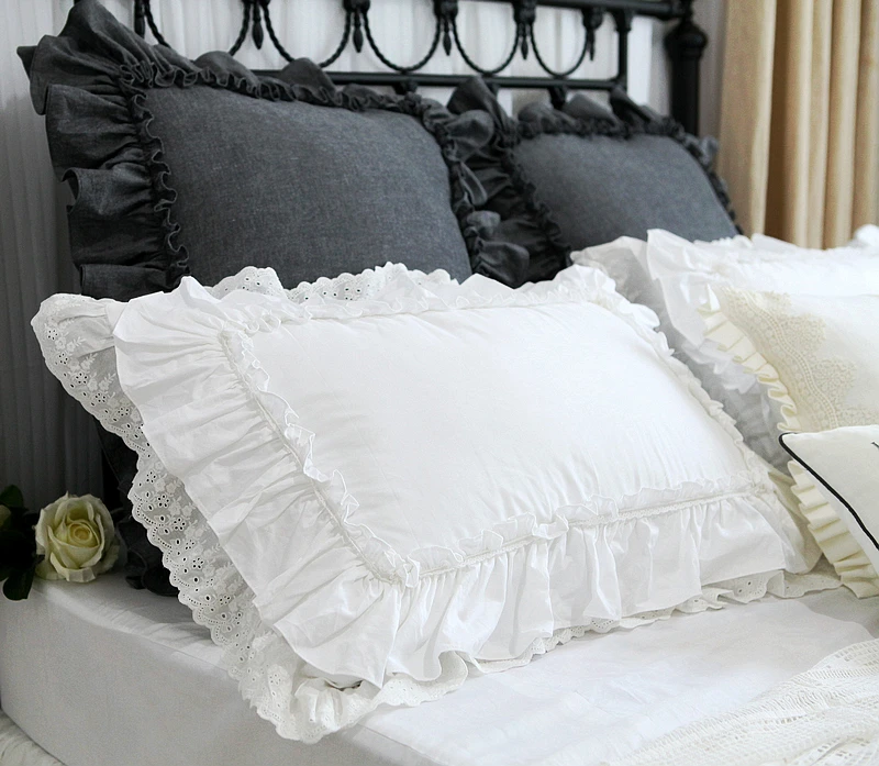 white ruffle pillow case