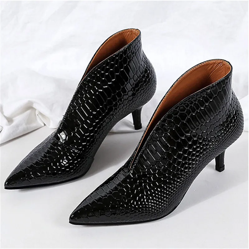 Snake Patent Leather Stilettos Pumps Women Shoes  Tip Head V Mouth High Heels Women Shoes 2020 Spring Small Thin Heel Lady Pumps (7)