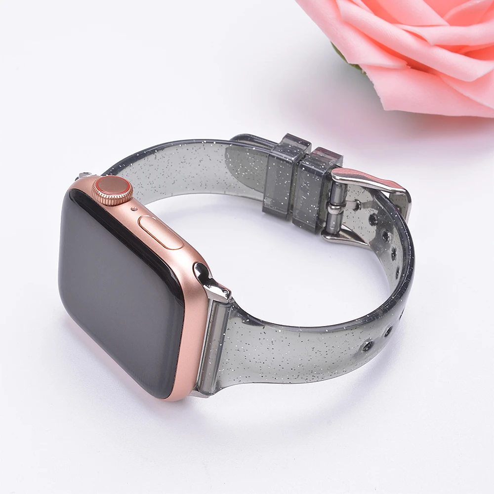 For Girl Bling clear band Apple Watch strap series 6 5 4 SE 44mm 40mm Silicone wristband iwatch 3 2 1 bracelet | Наручные часы
