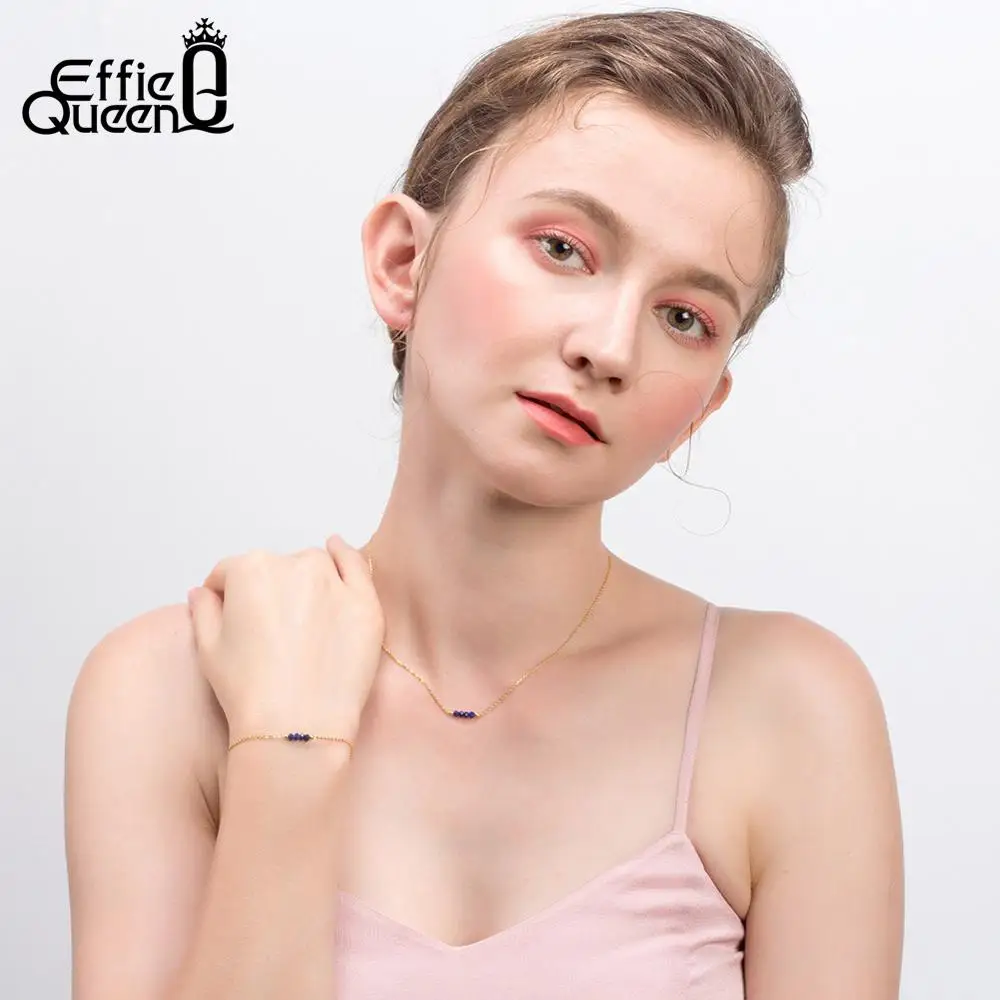 Effie queen 925 пробы серебряные ожерелья натуральный Лазурит простой дизайн ювелирные украшения лучший подарок на день рождения TSN153-L