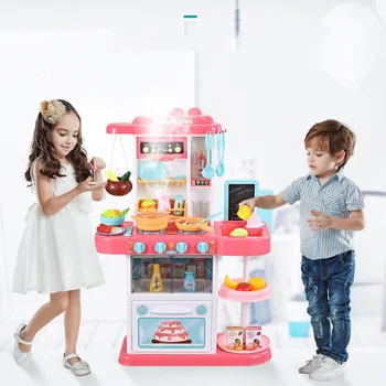 

Girl Role Play Simulation Kitchen Toys With Music Water Pretend Play Kitchenware Tableware Cooking Food Set Kids Gift