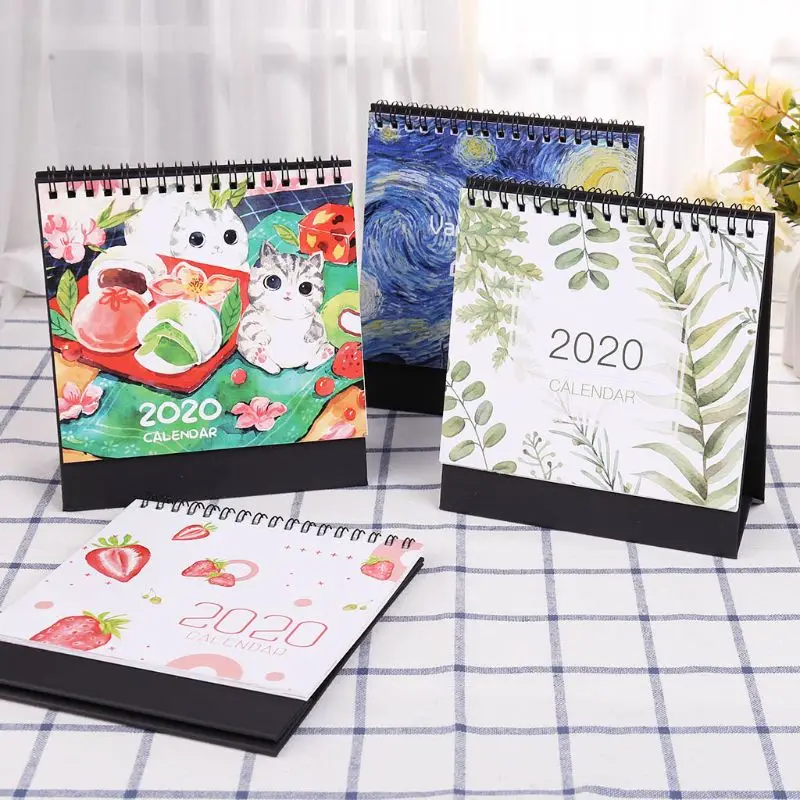 

2020 Colorful Pattern Desktop Standing Paper Double Coil Calendar Memo Daily Schedule Table Planner Yearly Agenda Organizer
