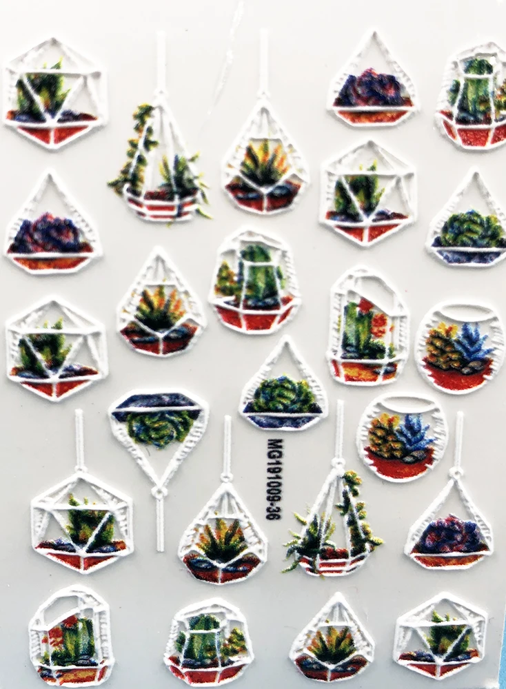 3D акриловые наклейки для ногтей с гравировкой, геометрические цветы, листья, Водные Наклейки, эмаистичные наклейки для ногтей, водные горки, наклейки Z0246 - Цвет: 7