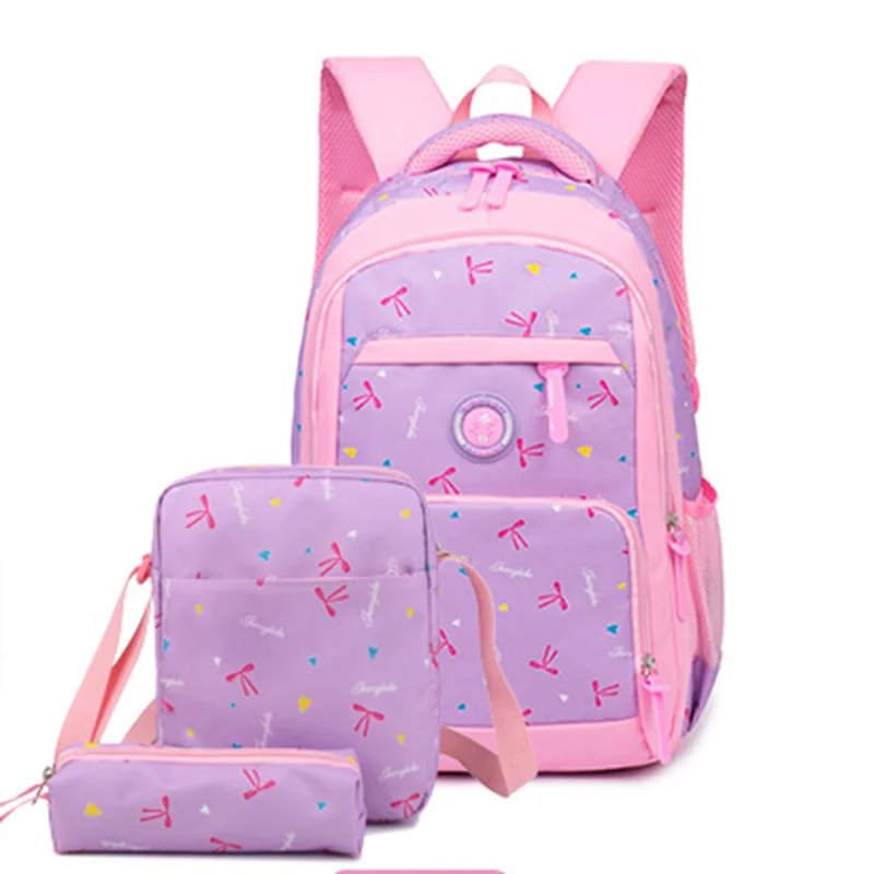 Litthing 3pcs/set Children School Backpack For Girl Cartoon School Bags Waterproof Backpack Child Schoolbag Mochilas Escolares - Цвет: A purple pink 2