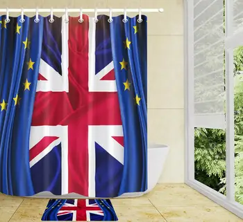 

Waterproof Fabric Blue Shower Curtain Set Cartoon Design British Flag Print Bath Curtain Bathroom Accessories Machine Washable