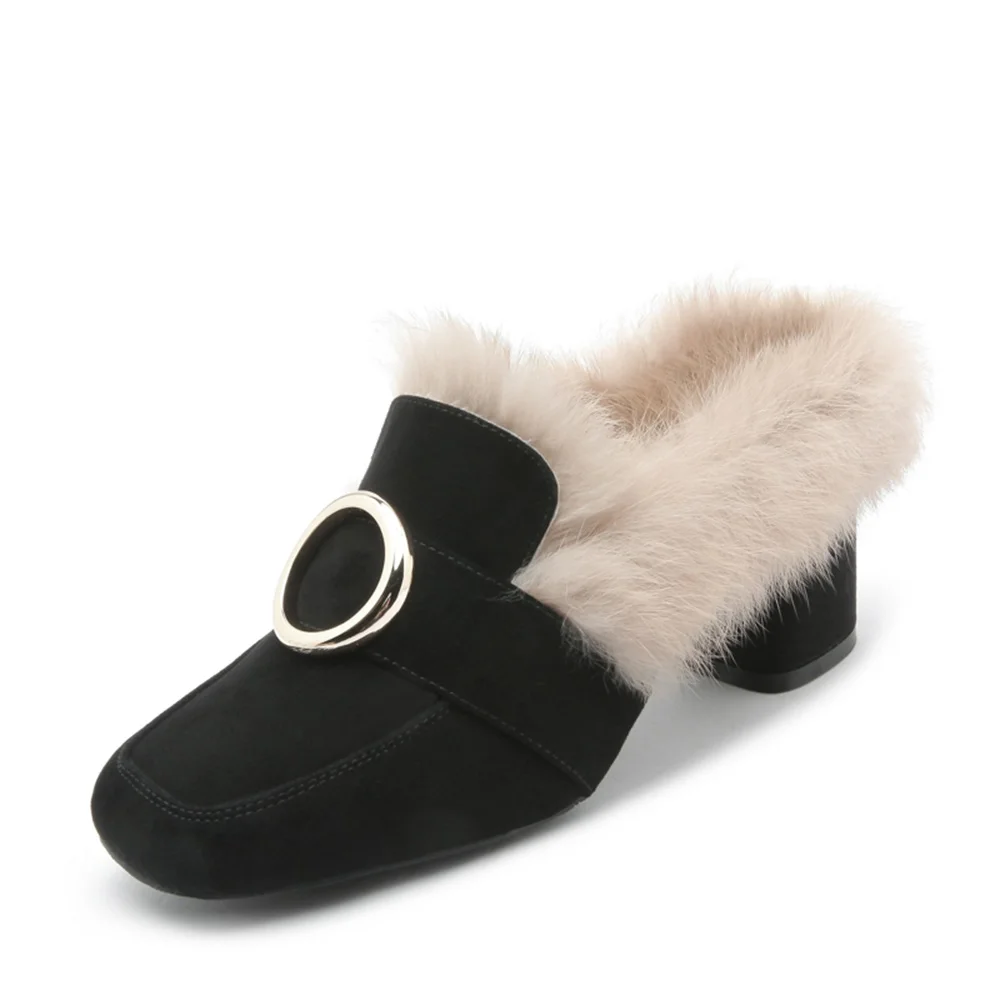 

Female slippers sheep suede fabric warm rabbit hair lining 6.5CM thick high heel autumn winter fashion shoes women's slippers