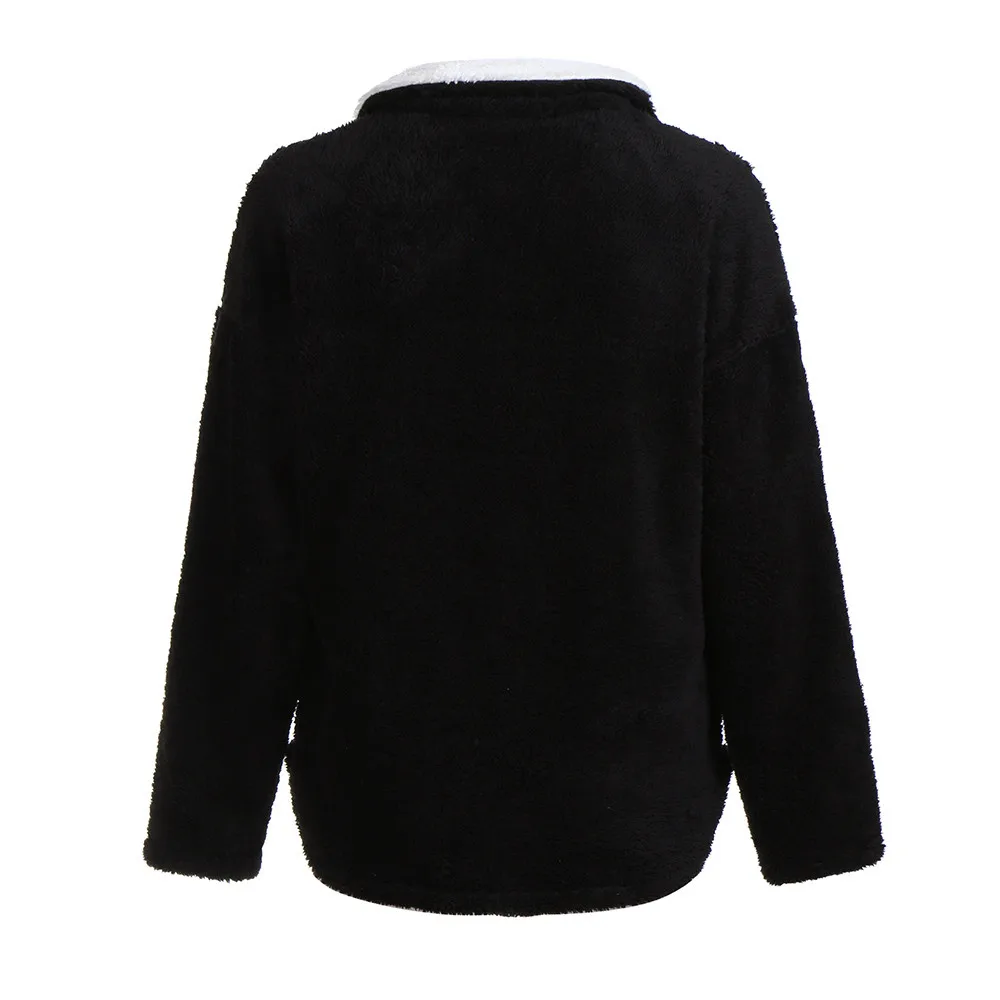Jaycosin Winter Trend Women Warm Casual Fluffy Solid Lapel Zip up Pocket Coat Long Fashion Comfortable Female Jacket Coat 118#5