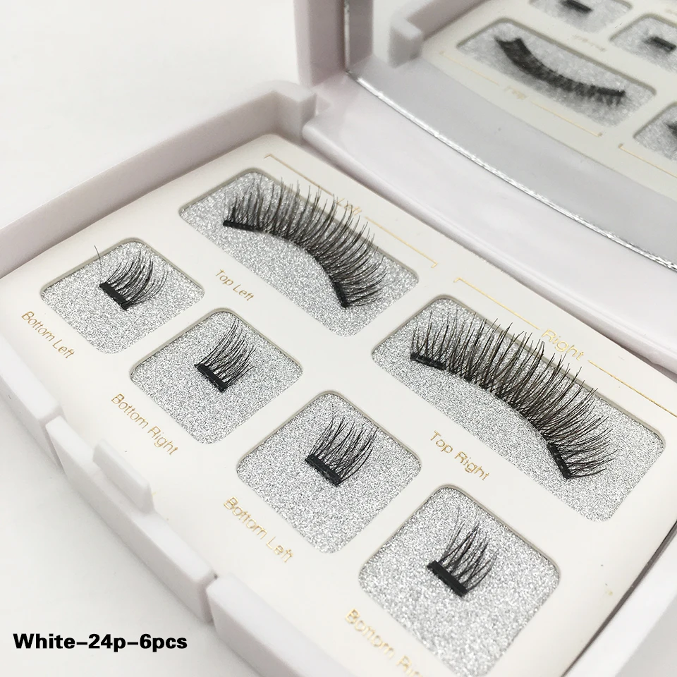 White-24p-6pcs 6/8 шт. Магнитный ресницы Ленточные накладные ресницы с помощью пинцета 2/3 магнит Поддельные ресницы, оптовые поддельные ресницы - Цвет: White-24p-6pcs