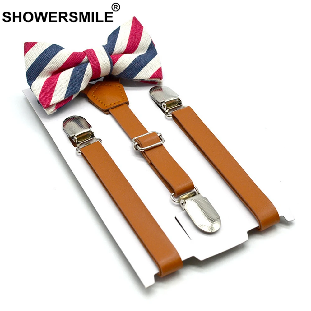 SHOWERSMILE Детские подтяжки с галстуком бабочкой кожаные в британском стиле для