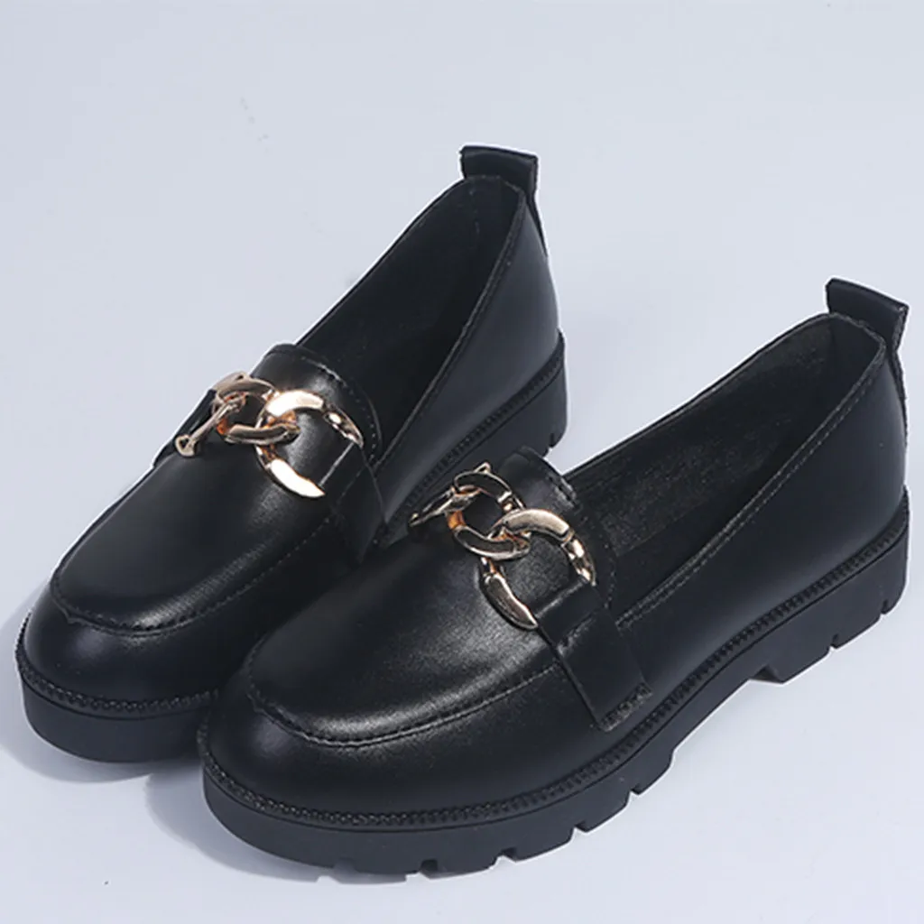

Woman's Shoes Fashion Casual Leisure Round Toe Slip On Leather Shoes Square Heel Work Shoes Dropshipping #30