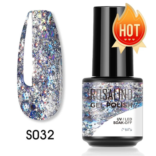 ROSALIND 7ml Gel Polish Semi Permanent Nails Gel Polish Soak Off UV LED Base Top Coat Vernis Nail Art Glitter Gel Varnish SLS-S032